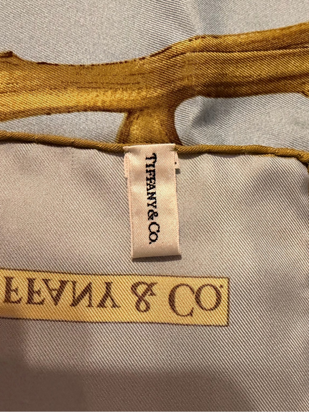 Authentic Tiffany & Co Sunflower Print 100% Silk Scarf in Pastel Blue and Yellow - Picture 3 of 11